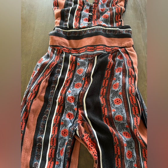 Free people all shook up jumpsuit striped tie back button front black rust - Picture 16 of 16